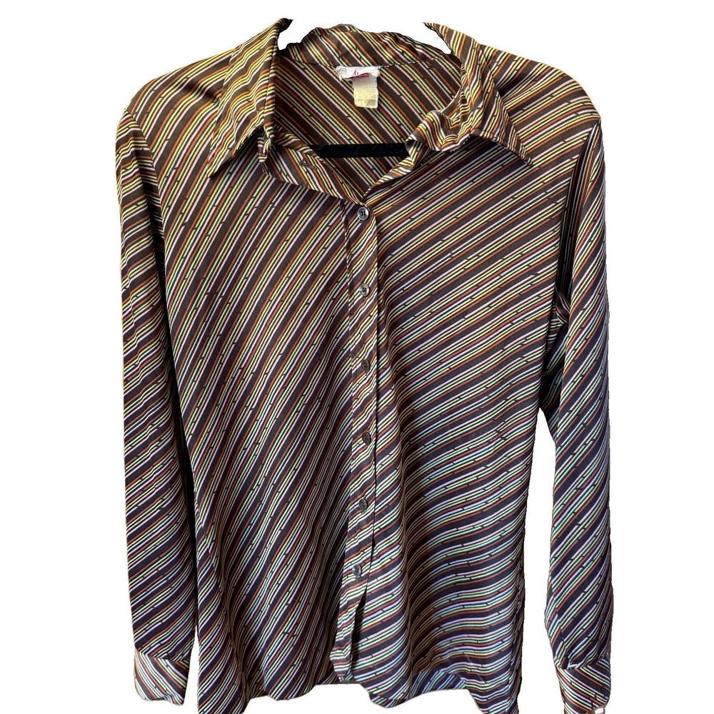 Aladdin Vintage 70s Disco Shirt M Dagger Collar Striped Psychedelic Retro Top